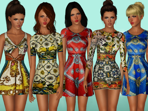 Sims 3 — TARAPANA VOL 8 by ShakeProductions — Printed colorful dress set.NOT RECOLORABLE