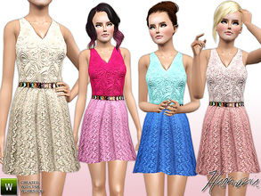 Sims 3 — Floral Lace Dress With Jewel Belt by Harmonia — Custom Mesh By Harmonia 4 Variations. Recolorable
