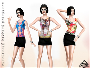 Sims 3 — Primavera Dresses Collection by Devirose — The set includes three mini-dresses with floral top and black skirt.