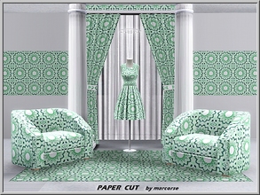 Sims 3 — Paper Cut_marcorse by marcorse — Geometric pattern: multipoint green and blue flowers in a paper cut design
