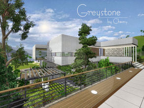 Sims 3 — Greystone Modern by chemy — This multi level home, built into a treed hillside and constructed of concrete, will