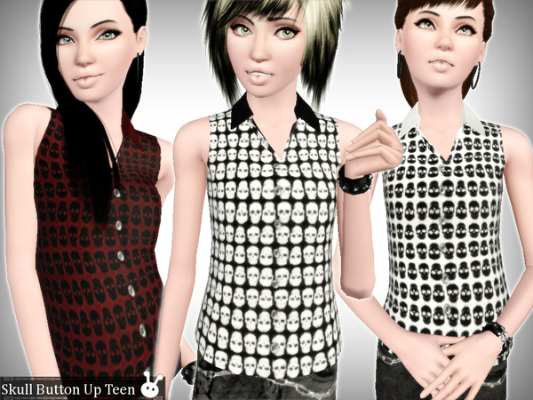 Sims 3 — Skull Button Up Teen by XxNikkibooxX — A fashionable button up for your teen sim's everyday and formal wear!
