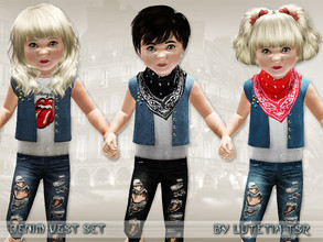 Sims 3 — Denim Vest Set by Lutetia — This set contains two sleeveless denim vests Works for male and female toddlers For