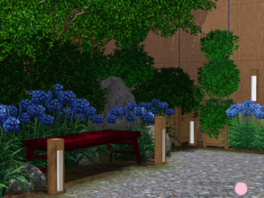 Sims 3 — Wood Lamp Set by DOT — Wood Lamp Set. Contemporary Wood Garden Lighting and Bench with an Asian flair, plus