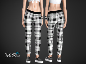 Sims 3 — Monochrome Pants by Ms_Blue — Set with crop top, joggers and trainers. For a fashionable casual look when going