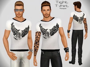 Sims 3 — TightTshirt by Paogae — A nice tight-fitting t-shirt for males, with a black eagle on chest and back. Perfect in