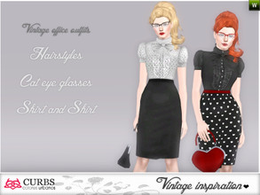Sims 3 — Set vintage office outfits 01 by Colores_Urbanos — retro inspiration in this set, hairstyle, 2 cat eyes glasses