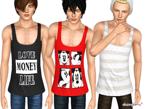 Sims 3 — Tank top for men by CherryBerrySim — Cool tank top for male sims with three variations : Love Money Life
