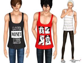 Sims 3 — Tank top and jeans set by CherryBerrySim — Stylish clothing set for male sims that includes a Tank top and