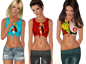 Sims 3 — ShakeProductions SET001-3 by ShakeProductions — Tied up blouse with hero prints