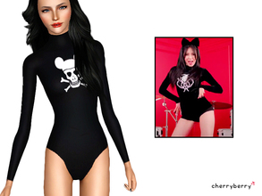 Sims 3 — Mickey Mouse skull bodysuit by CherryBerrySim — Stylish bodysuit with long sleeves similar to turtle-neck