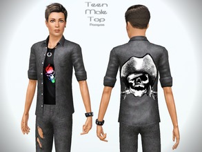 Sims 3 — TeenMaleTop by Paogae — A leather top for a hard outfit with skulls on the shirt and on the back. Teen males