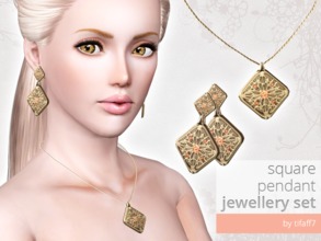 Sims 3 — Square Pendant Jewellery Set by tifaff72 — Set of square pendant jewellery. Including: - earrings - necklace