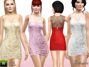 Sims 3 — Contrast Sheer Lace Bodycon Dress by Harmonia — 4 Variations. Recolorable