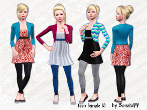 Sims 3 — Sonata77 teen female 10 by Sonata77 — Casual outfit for teens: tunic, leggings and bolero with long sleeves.