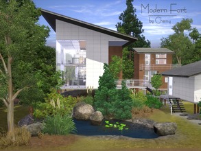 Sims 3 — Modern Fort by chemy — This modern dwelling isn't your typical home in the woods, with a mix of glass, steel,