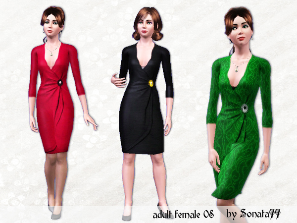Sims 3 — Sonata77 adult female 08 by Sonata77 — Elegant wrap dress. V-neckline. Three quarter sleeves. Jewerly on the