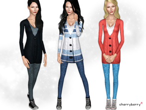 Sims 3 — Teen outfit with cardigan by CherryBerrySim — Cozy and beautiful long cardigan with simple shirt and jeans