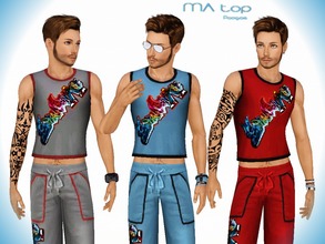 Sims 3 — MA top by Paogae — Funny sleeveless top for your male simmies, with colored print, for sport or spare time. YA/A