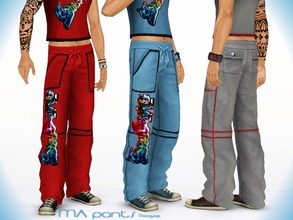 Sims 3 — MA pants by Paogae — Fanny baggy pants for your male simmies, with colored print, for sport or spare time. YA/A