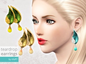 Sims 3 — Teardrop Earrings by tifaff72 — Teardrop Earrings. Teen/YA-A/Elder female. 3 recolorable channel. Base game