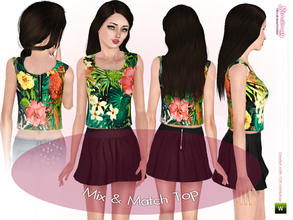 Sims 3 — Tropic Print Crop Top by Simsimay — Crop tops are sooo trendy and this is quality one! It has high quality
