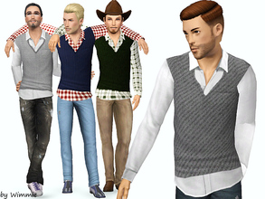 Sims 3 — Casual Look -Shirt with sweater vest by Wimmie — A new casual shirt with sweater vest for your ya/adult males.