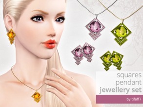 Sims 3 — Squares Pendant Jewellery Set by tifaff72 — Set of squares pendant jewellery. Including: - earrings - necklace