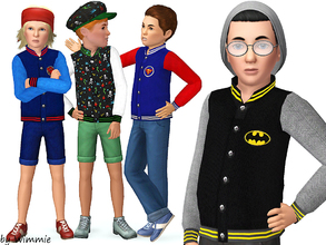 Sims 3 — Boys Sweater Jacket Super Heroes by Wimmie — A new jacket with batman,spiderman and superman logos for your