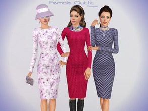 Sims 3 — Female Outfit by Paogae — An elegant and classic dress, three patterns, three different styles. Long sleeves,