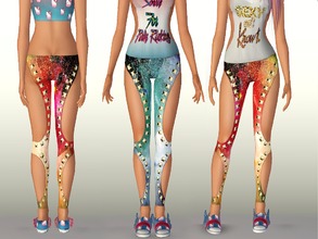 Sims 3 — SET ShakeProductions 007-3 by ShakeProductions — NOT RECOLORABLE printed leggings with studs.
