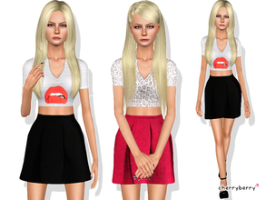 Sims 3 — Teen Kiss dress by CherryBerrySim — Trendy teen dress that has a high waisted skirt and crop top part with kiss