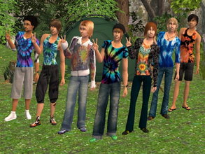 Sims 2 — Peace, Man - AM tie-dye set by zaligelover2 — Seven casual tie dye outfits for AM. One outfits needs mesh.