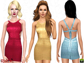 Sims 3 — Metallic Halter Dress by RedCat — 1 Recolorable Channel. 3 Variations Included. Game Mesh.