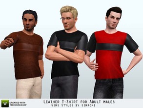 Sims 3 — Leather Loose Fit Tee Shirt for Adult Male by simromi — The blend of soft leather and cotton in a comfortable