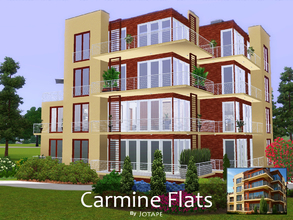 Sims 3 — Carmine Flats by -Jotape- — Carmine Flats is a modern and small block of flats or condominium. Features 4 car