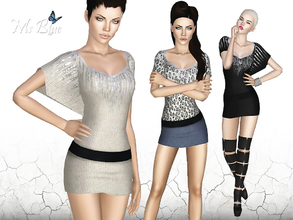 Sims 3 — Eva Dress by Ms_Blue — Short dress with draped sleeves and a belt. Sequin details on the neckline and shoulder.