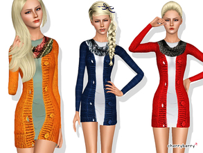 Sims 3 — Cardigan with dress and scarf by CherryBerrySim — Modern dress with realistic unbuttoned cardigan and a knitted