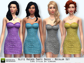 Sims 4 — Glitz Ruched Party Dress Recolor Set YA/AF by simromi — Your sim will be putting on the glitz in these glittery