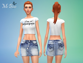 Sims 4 — I'm a Keeper Set by Ms_Blue — A cute little set consisting of a rugged denim skirt and a white crop top with a