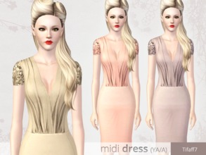 Sims 3 — Midi Dress (YA/A) by tifaff72 — YA/A female. 1 recolorable channels. Evaryday/Formal outfit. New mesh by me.
