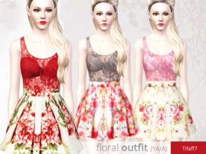 Sims 3 — Floral Outfit (YA/A) by tifaff72 — YA/A female. 2 recolorable channels. 3 flower variation. Evaryday/Formal