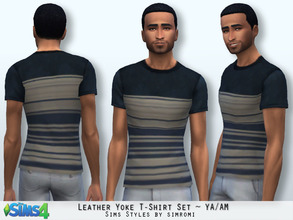 Sims 4 — Leather Yoke Blue Tee Shirt YA/AM by simromi — The blend of soft leather and cotton in a comfortable tee shirt