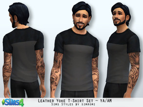 Sims 4 — Leather Yoke Gray Tee Shirt YA/AM by simromi — The blend of soft leather and cotton in a comfortable tee shirt
