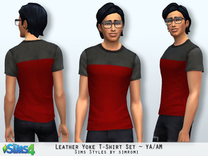 Sims 4 — Leather Yoke Red Tee Shirt YA/AM by simromi — The blend of soft leather and cotton in a comfortable tee shirt