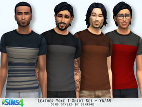 Sims 4 — Leather Yoke Tee Shirt Set YA/AM by simromi — The blend of soft leather and cotton in a comfortable tee shirt