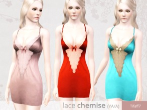 Sims 3 — Lace Chemise (YA/A) by tifaff72 — Lace Satin Chemise. YA/A female. 3 recolorable channels. Sleepwear outfit.