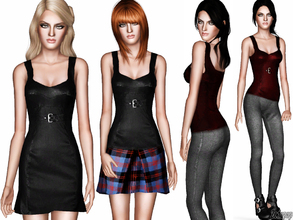 Sims 3 — Fashion Set 14 by zodapop — Fashion set for fall featuring a plaid skirt, wool leggings, a leather dress, and a