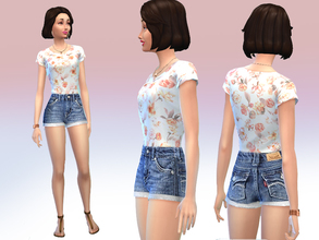 Sims 4 — Flower shirt and jeans shorts by Black__Phoenix — Jeans shorts and flower shirt You can use them together or
