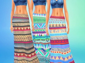 Sims 4 — Aztec Maxi Skirts by GoForFink — A trio of colorful maxi skirts with aztec themed patterns.